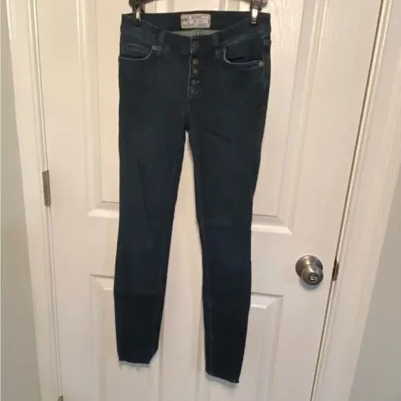 FREE PEOPLE REAGAN BUTTON FRONT JEAN INDIGO-24 - Picture 5 of 9